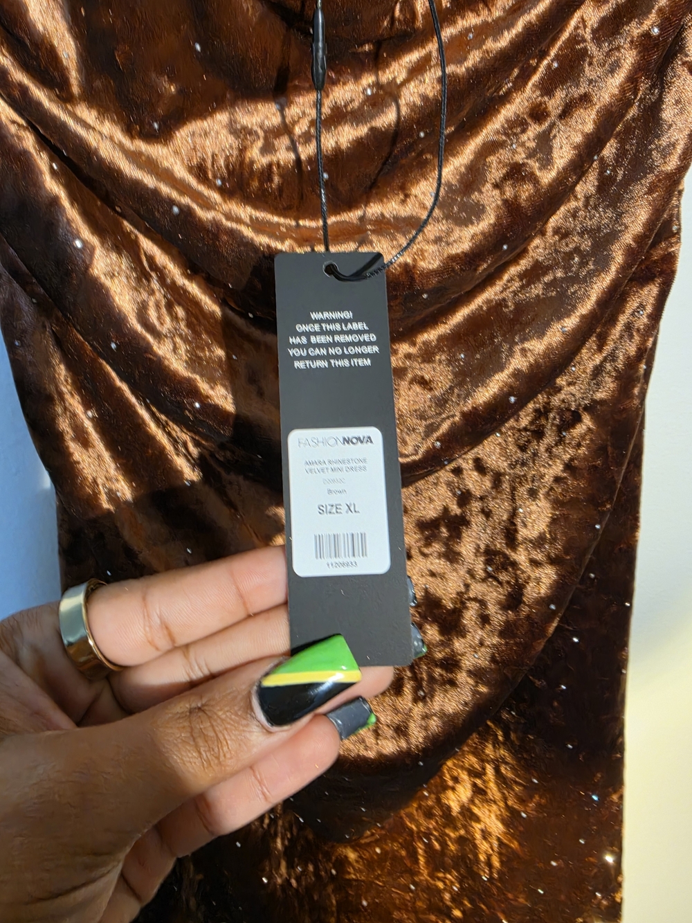 Amara Rhinestone Brown Velvet Halter Mini Dress - Picture 3 of 5